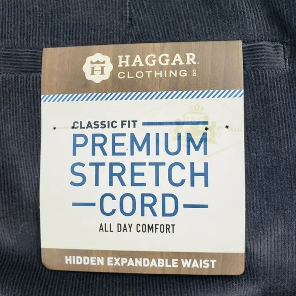Haggar Corduroy Pants 42X32 Dusk Gray Classic Fit Stretch Expandable Waist NWT - Picture 4 of 12